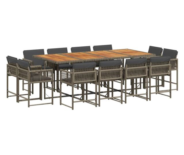 Градински комплект от 13 части с възглавници сив полиратан