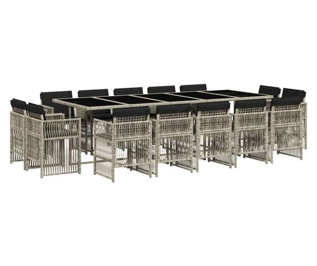 Градински комплект с възглавници 15 части полиратан светлосив