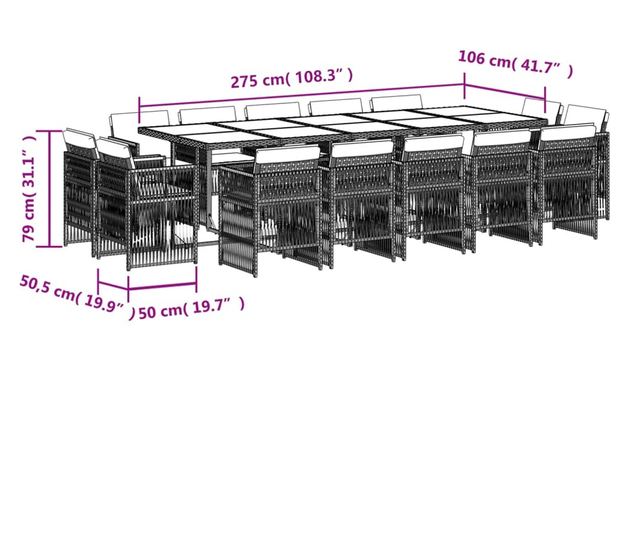 Градински комплект с възглавници 15 части полиратан светлосив