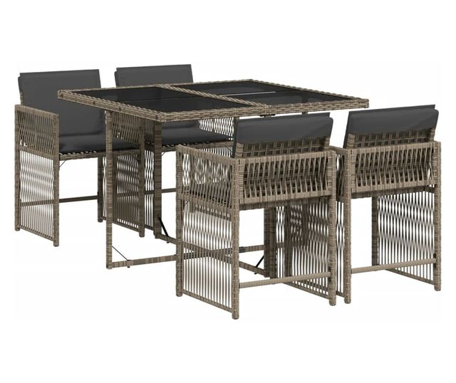 Градински трапезен комплект 5 части с възглавници сив полиратан