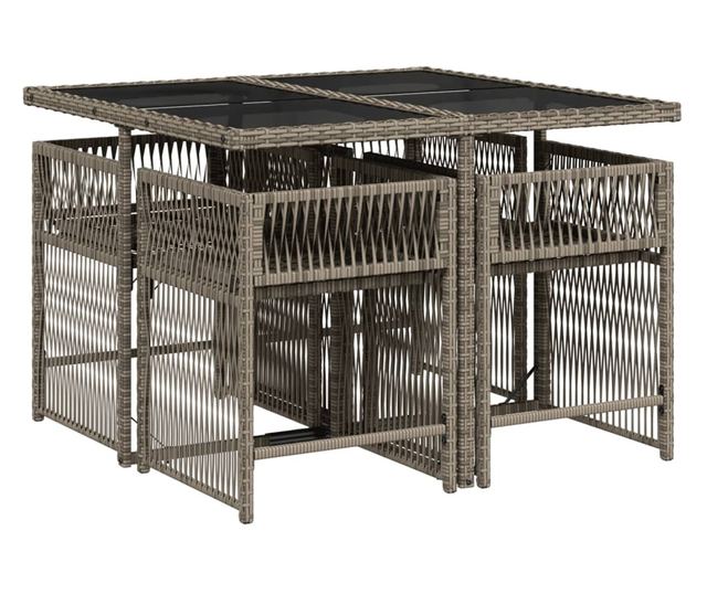 Градински трапезен комплект 5 части с възглавници сив полиратан