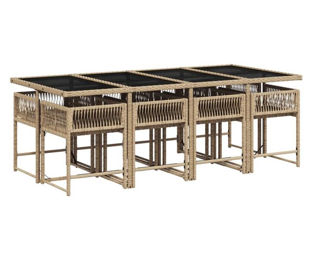 Градински комплект с възглавници, 9 части, бежов полиратан