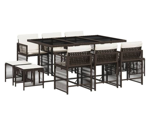 Градински комплект с възглавници 11 части кафяв полиратан