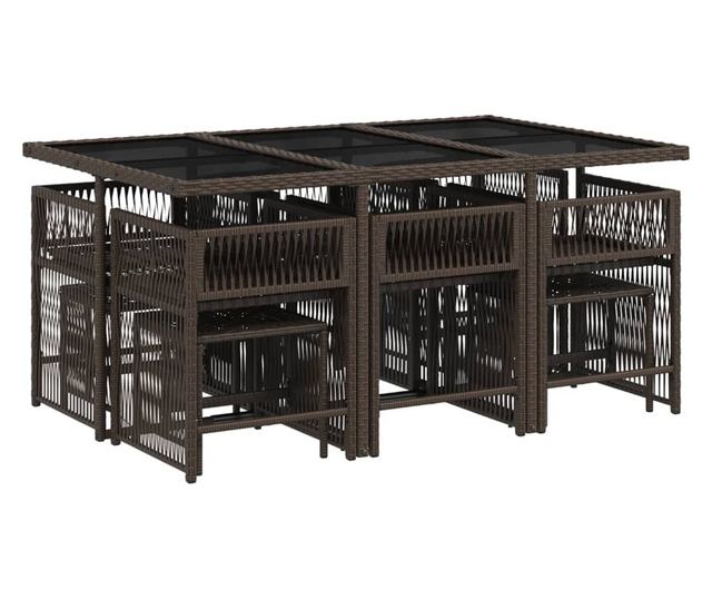 Градински комплект с възглавници 11 части кафяв полиратан