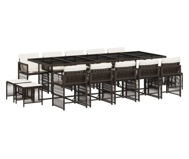 Градински комплект с възглавници 15 части кафяв полиратан