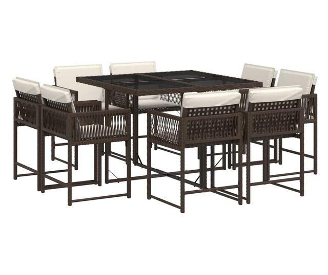 Градински трапезен комплект възглавници 9 части кафяв полиратан