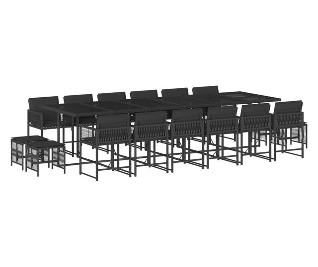 Градински комплект с възглавници 17 части полиратан черен