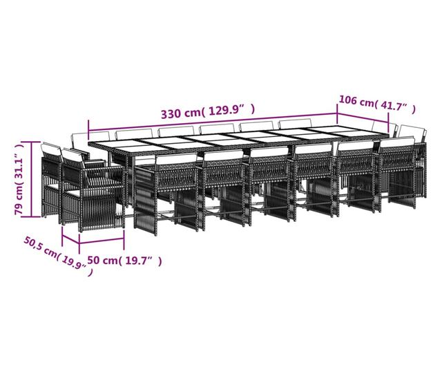 Градински комплект с възглавници 17 части полиратан черен