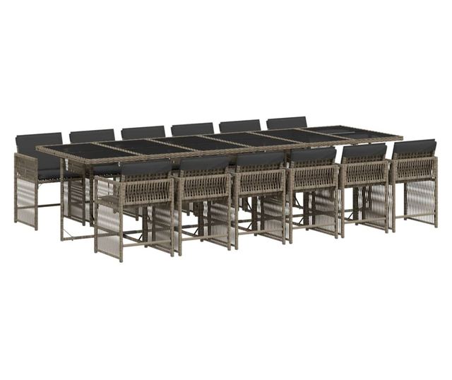 Градински комплект от 13 части с възглавници сив полиратан