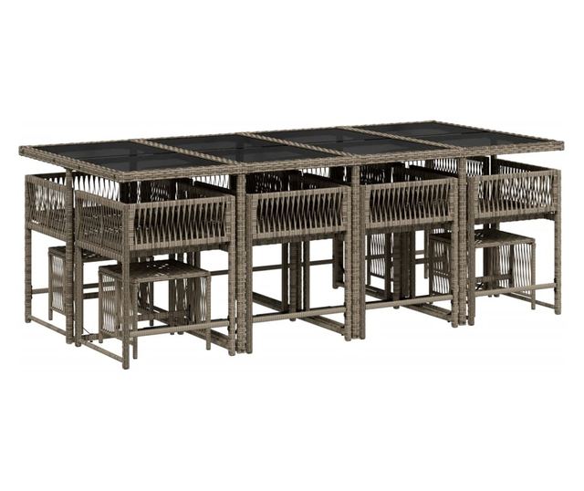 Градински комплект от 13 части с възглавници сив полиратан