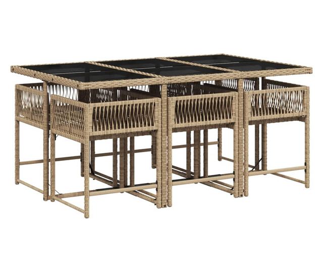 Градински комплект с възглавници, 7 части, бежов полиратан