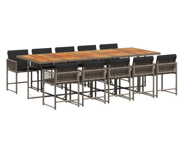 Градински комплект с възглавници 11 части сив полиратан