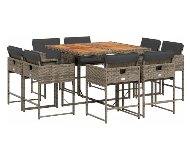 Градински трапезен комплект 9 части с възглавници сив полиратан