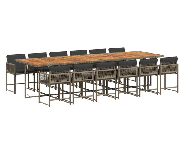 Градински комплект от 13 части с възглавници сив полиратан