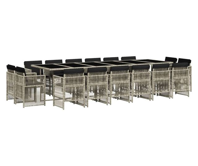 Градински комплект с възглавници 17 части полиратан светлосив