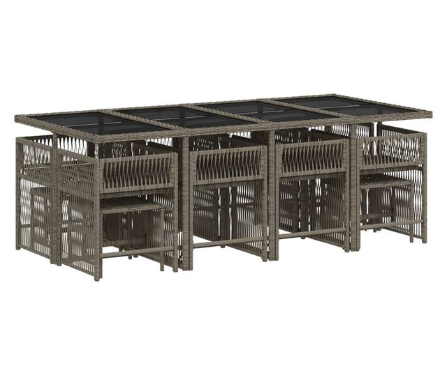 Градински комплект от 13 части с възглавници сив полиратан