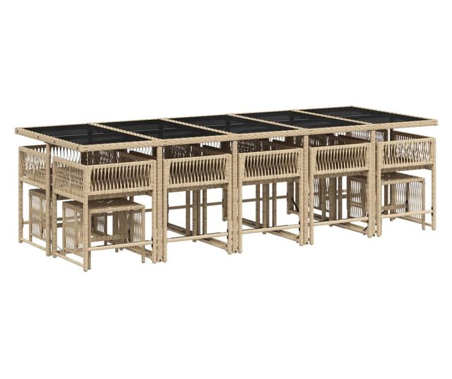 Градински комплект с възглавници 15 части бежов полиратан