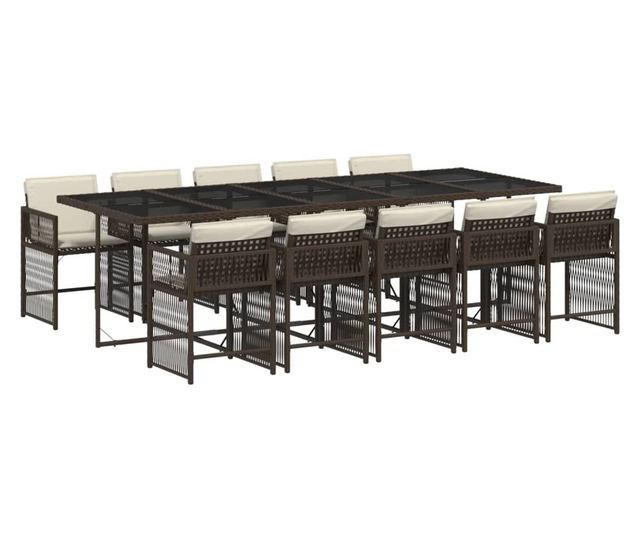 Градински комплект с възглавници 11 части кафяв полиратан