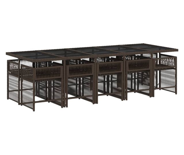 Градински комплект с възглавници 11 части кафяв полиратан