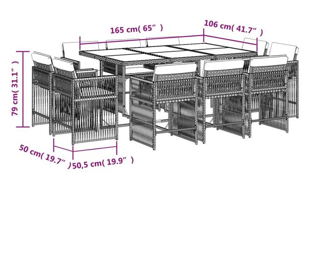 Градински комплект с възглавници 11 части кафяв полиратан