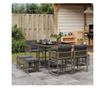Градински трапезен комплект 9 части с възглавници сив полиратан