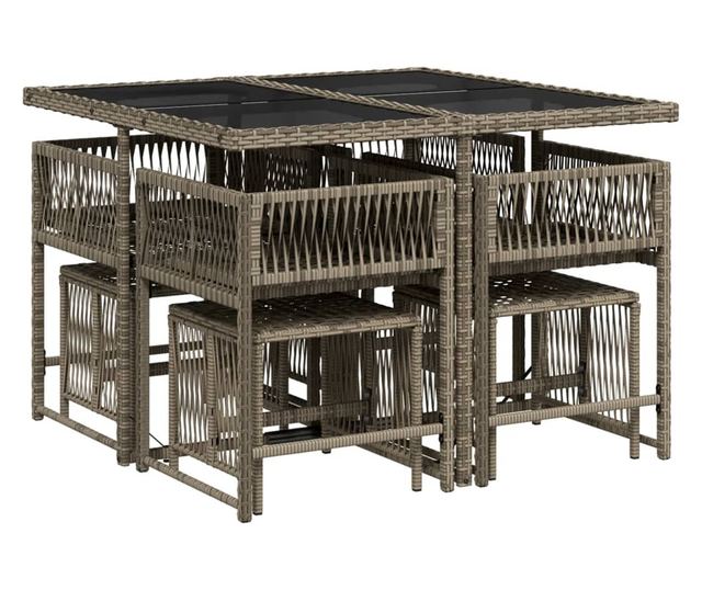 Градински трапезен комплект 9 части с възглавници сив полиратан