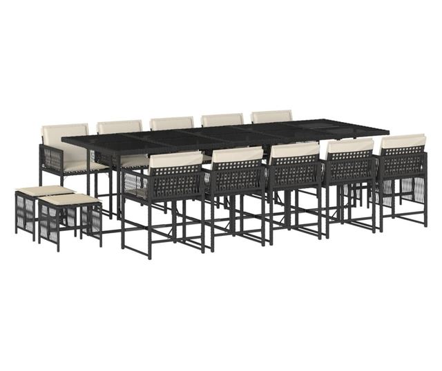 Градински комплект с възглавници 15 части полиратан черен