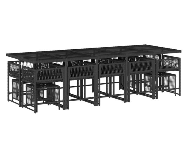 Градински комплект с възглавници 15 части полиратан черен