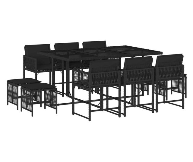 Градински комплект с възглавници 11 части полиратан черен