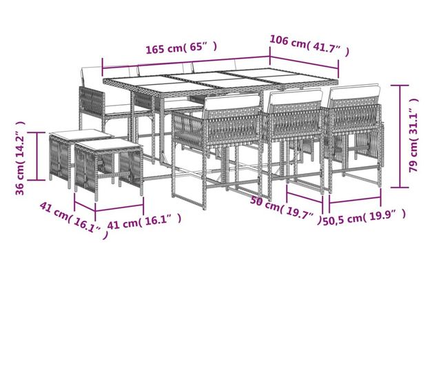 Градински комплект с възглавници 11 части полиратан черен