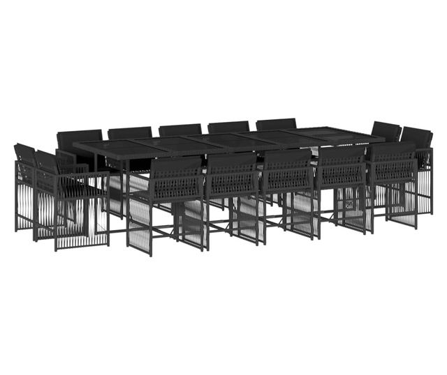 Градински комплект с възглавници 15 части полиратан черен