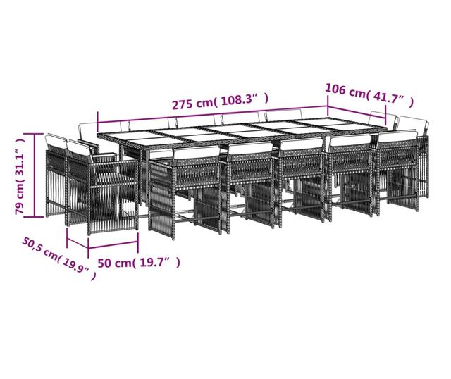 Градински комплект с възглавници 15 части полиратан черен