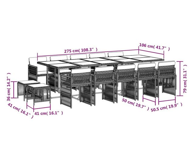Градински комплект с възглавници 15 части кафяв полиратан