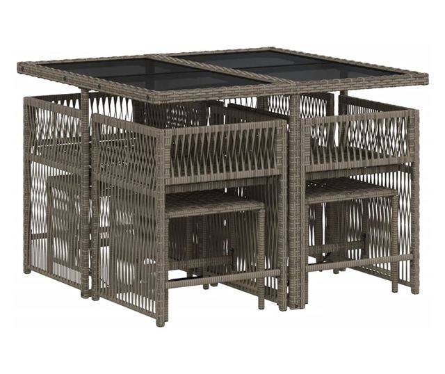 Градински трапезен комплект 9 части с възглавници сив полиратан