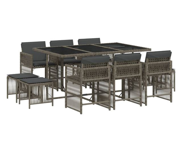 Градински комплект с възглавници 11 части сив полиратан