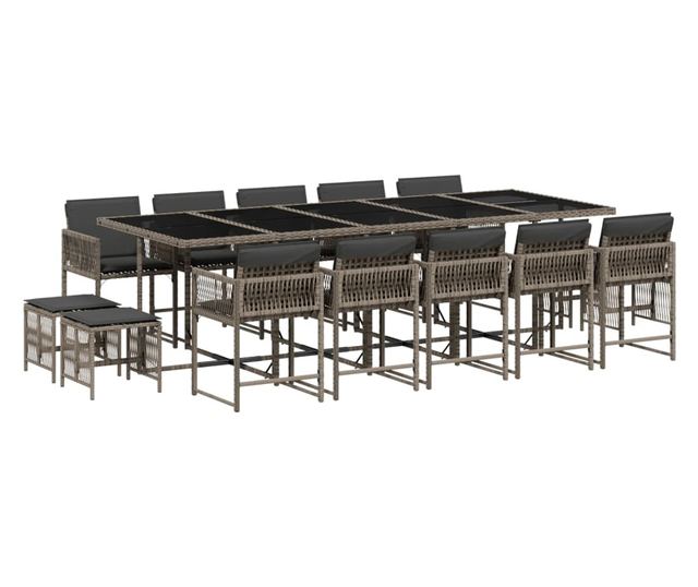 Градински комплект с възглавници 15 части полиратан сив