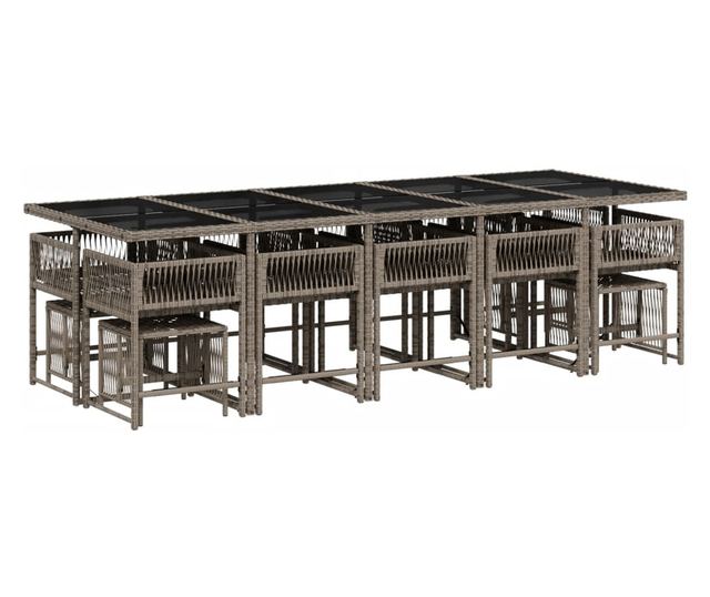 Градински комплект с възглавници 15 части полиратан сив