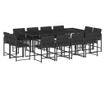 Външен трапезен комплект 13 части с възглавници черен полиратан