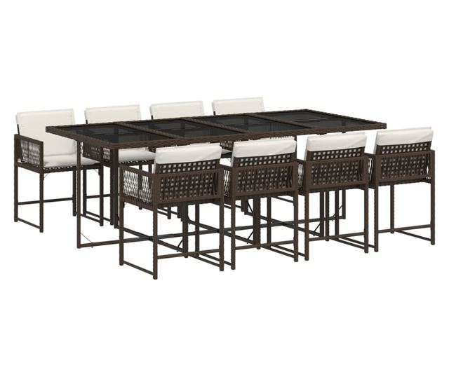 Градински трапезен комплект възглавници 9 части кафяв полиратан