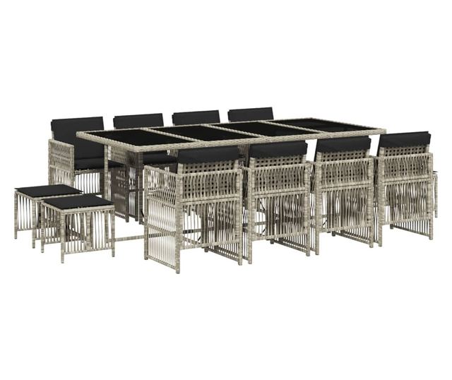 Градински комплект от 13части с възглавници светлосив полиратан