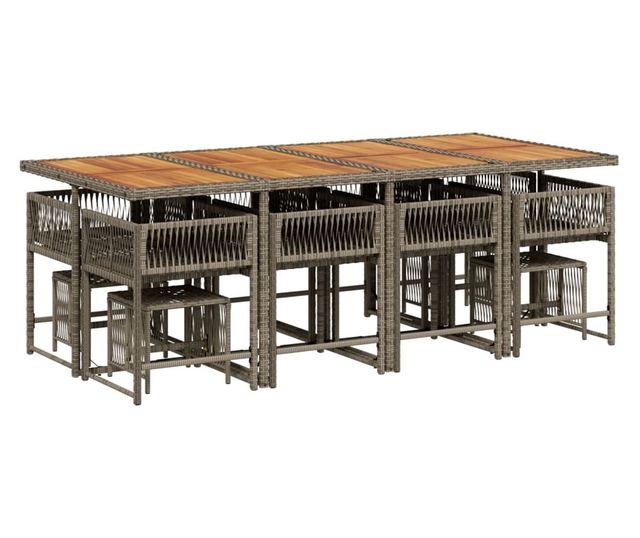 Градински комплект от 13 части с възглавници сив полиратан