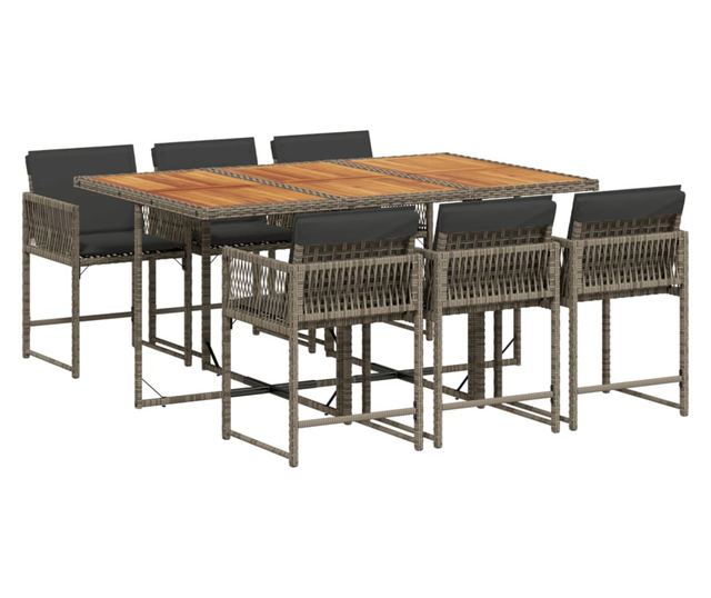 Градински трапезен комплект 7 части с възглавници сив полиратан