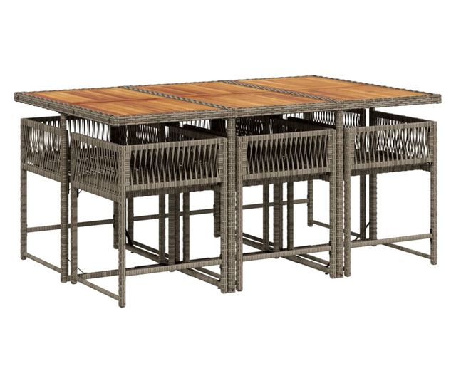 Градински трапезен комплект 7 части с възглавници сив полиратан