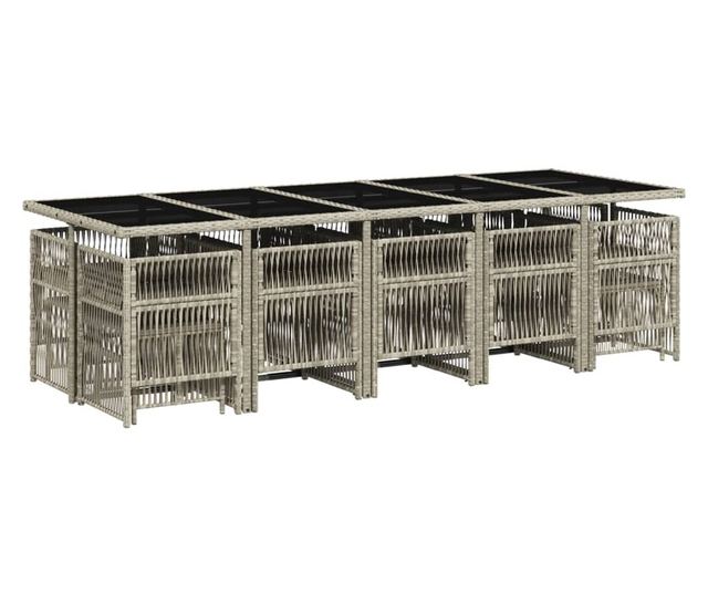 Градински комплект с възглавници 15 части полиратан светлосив