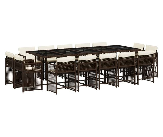 Градински комплект с възглавници 15 части кафяв полиратан