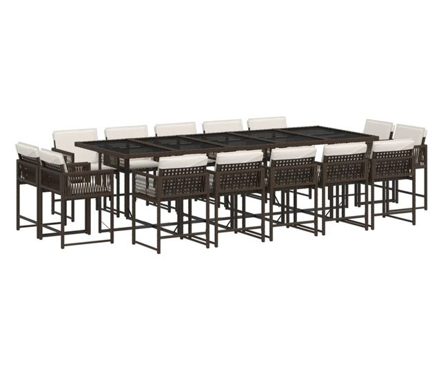 Градински комплект с възглавници 15 части кафяв полиратан