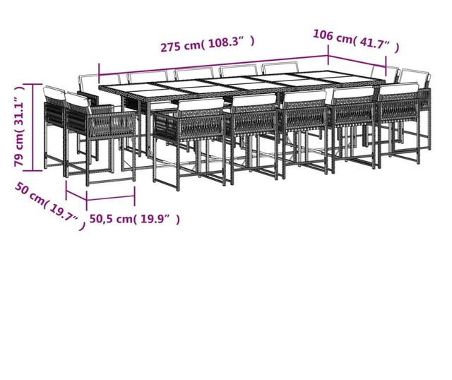 Градински комплект с възглавници 15 части кафяв полиратан