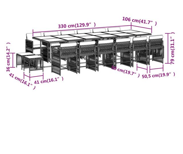 Градински комплект с възглавници 17 части полиратан сив
