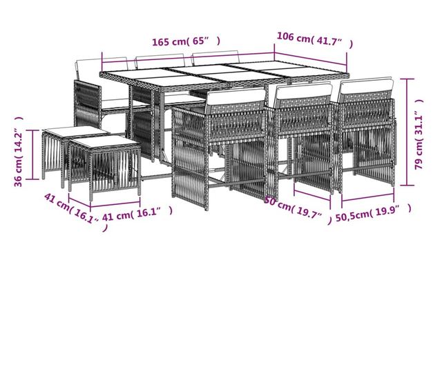 Градински комплект с възглавници 11 части кафяв полиратан