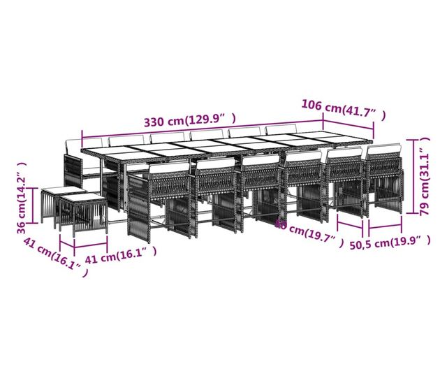 Градински комплект с възглавници 17 части полиратан черен